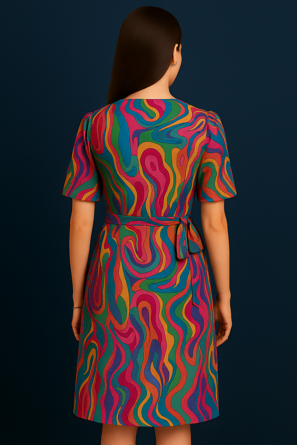 Sunset Silhouette Printed Asymmetrical Dress
