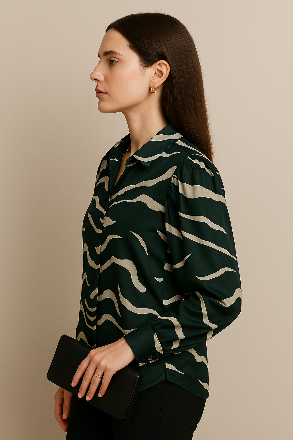 Abstract Pattern Button-Up Shirt with Long Sleeves