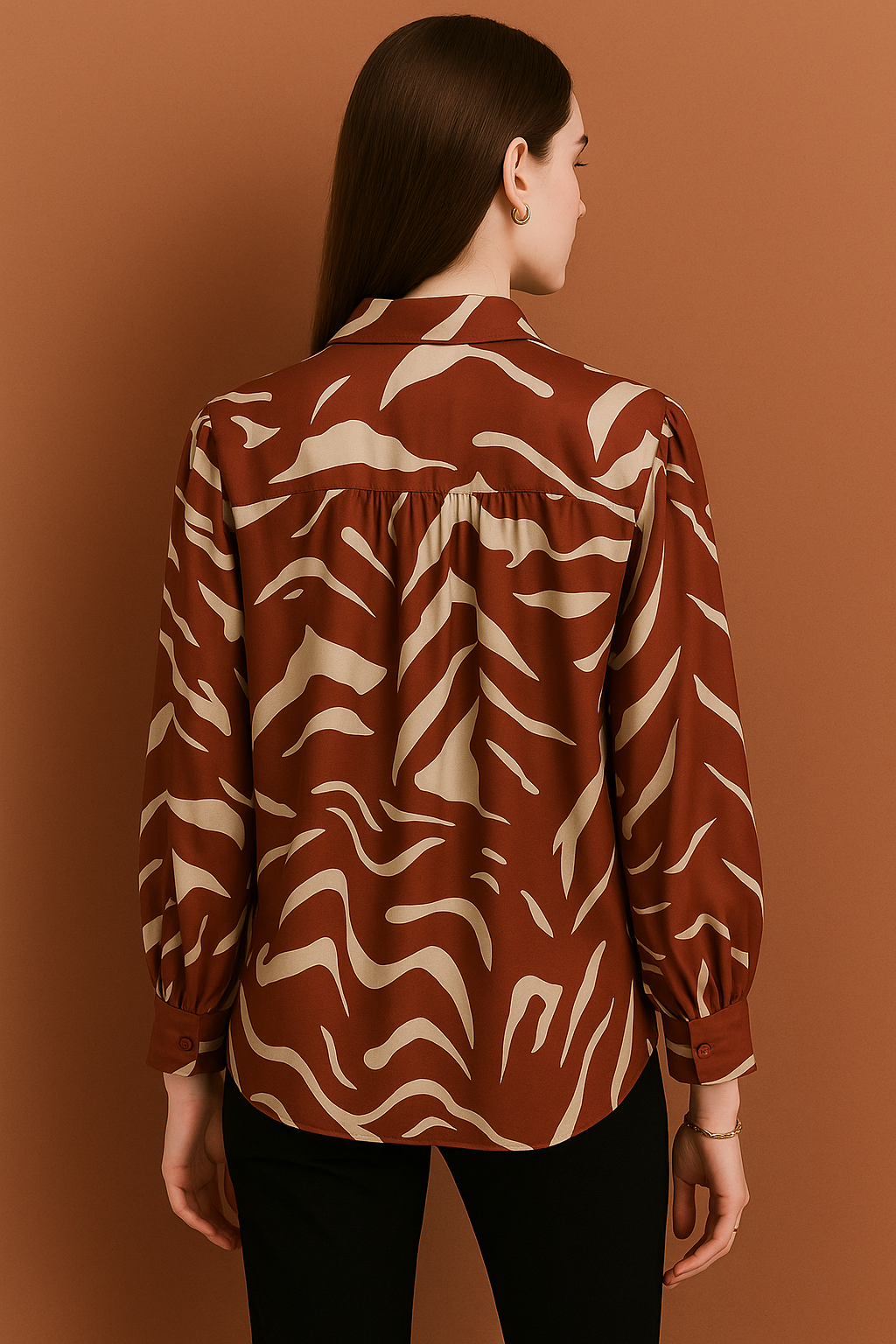 Abstract Pattern Button-Up Shirt with Long Sleeves