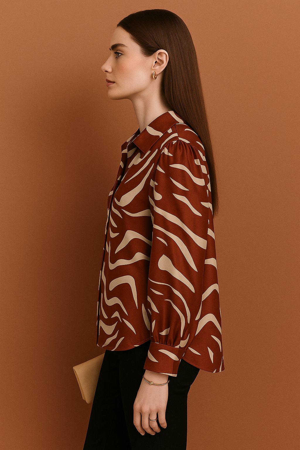Abstract Pattern Button-Up Shirt with Long Sleeves