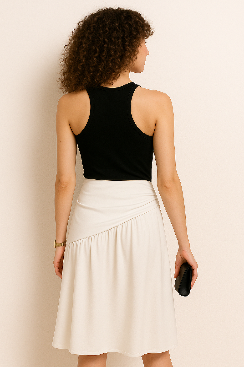 Asymmetric Waist Midi Skirt with Gathered Detail