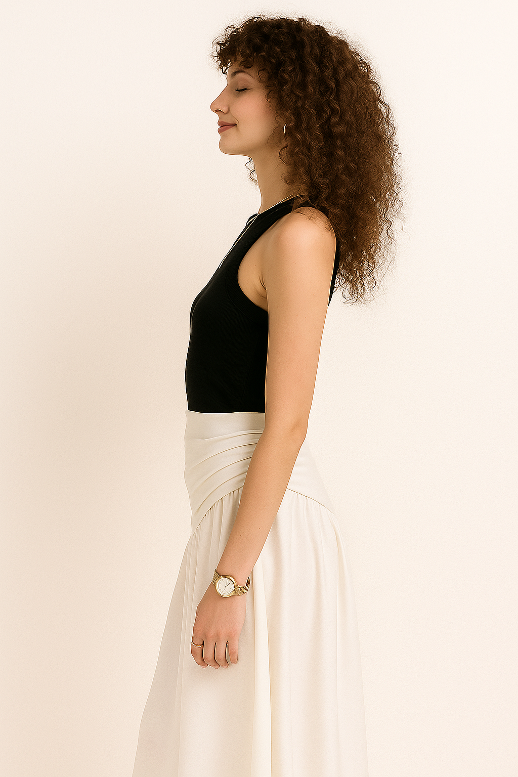 Asymmetric Waist Midi Skirt with Gathered Detail