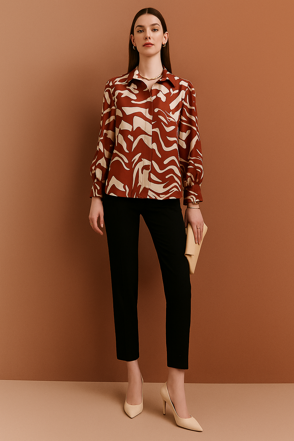Abstract Pattern Button-Up Shirt with Long Sleeves