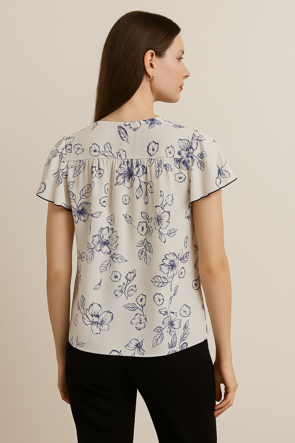 Floral Lace Yoke Tie-Neck Blouse