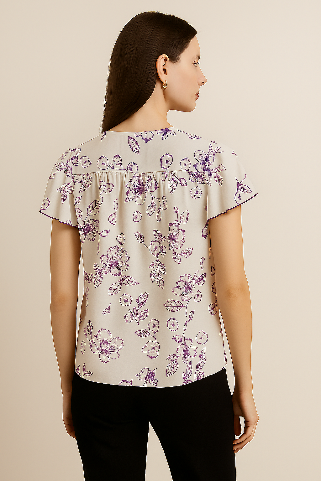 Floral Lace Yoke Tie-Neck Blouse