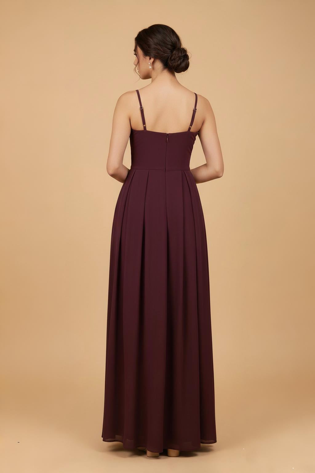 Pleated A-Line Maxi Dress with Spaghetti Straps