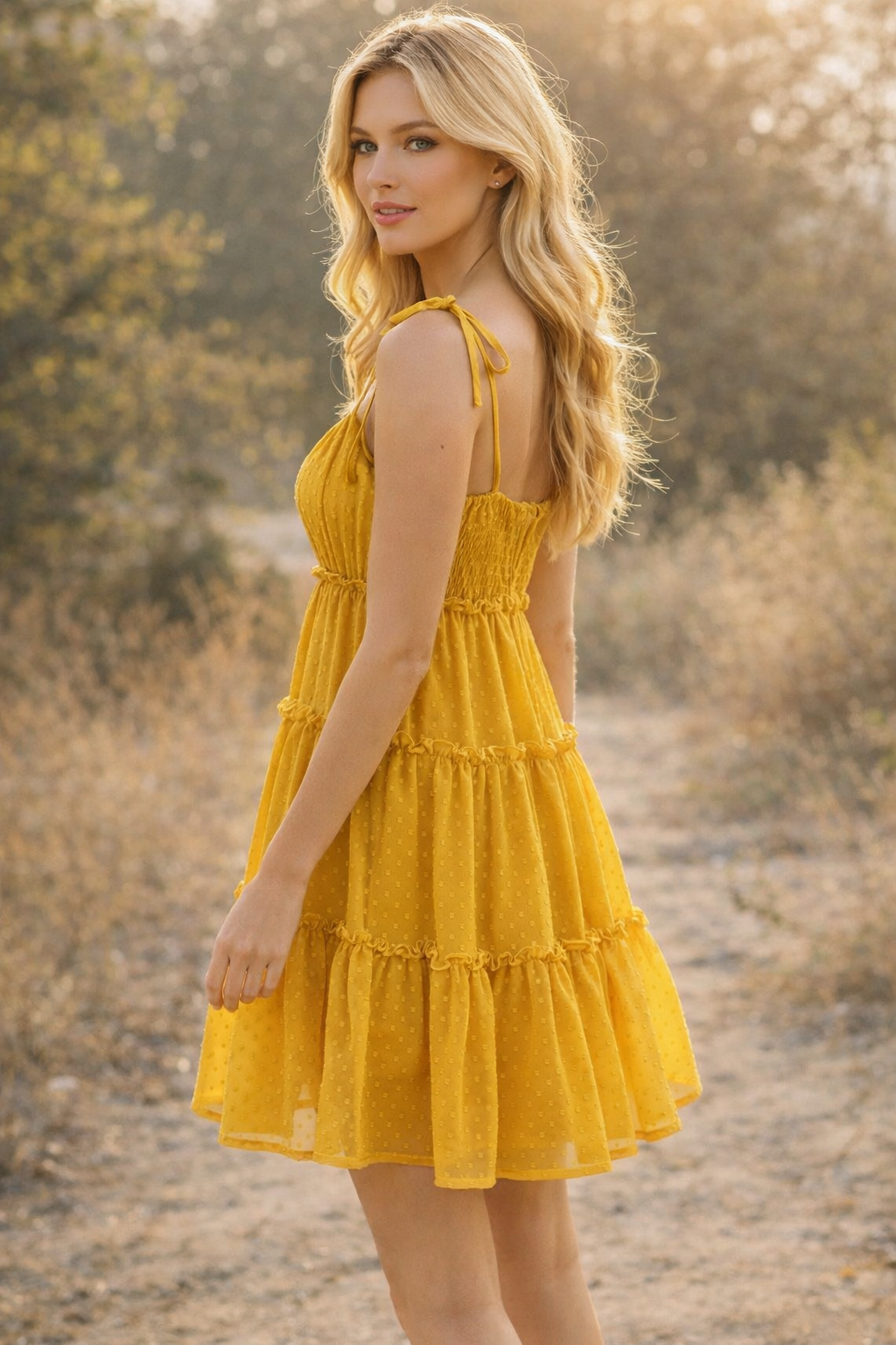 Golden Meadow Tiered Mini Dress