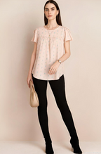 Blush Pink Floral Print Top with Flutter Sleeves and Shoulder Tie Detail
