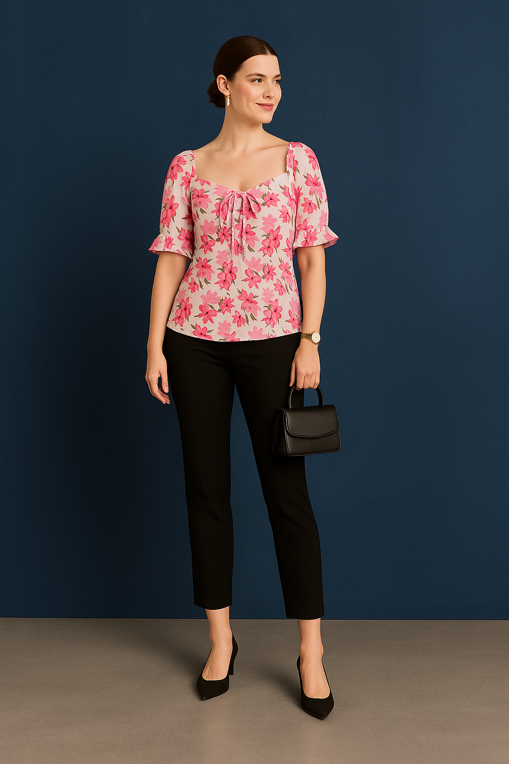 Floral Print Sweatheart Neck Top