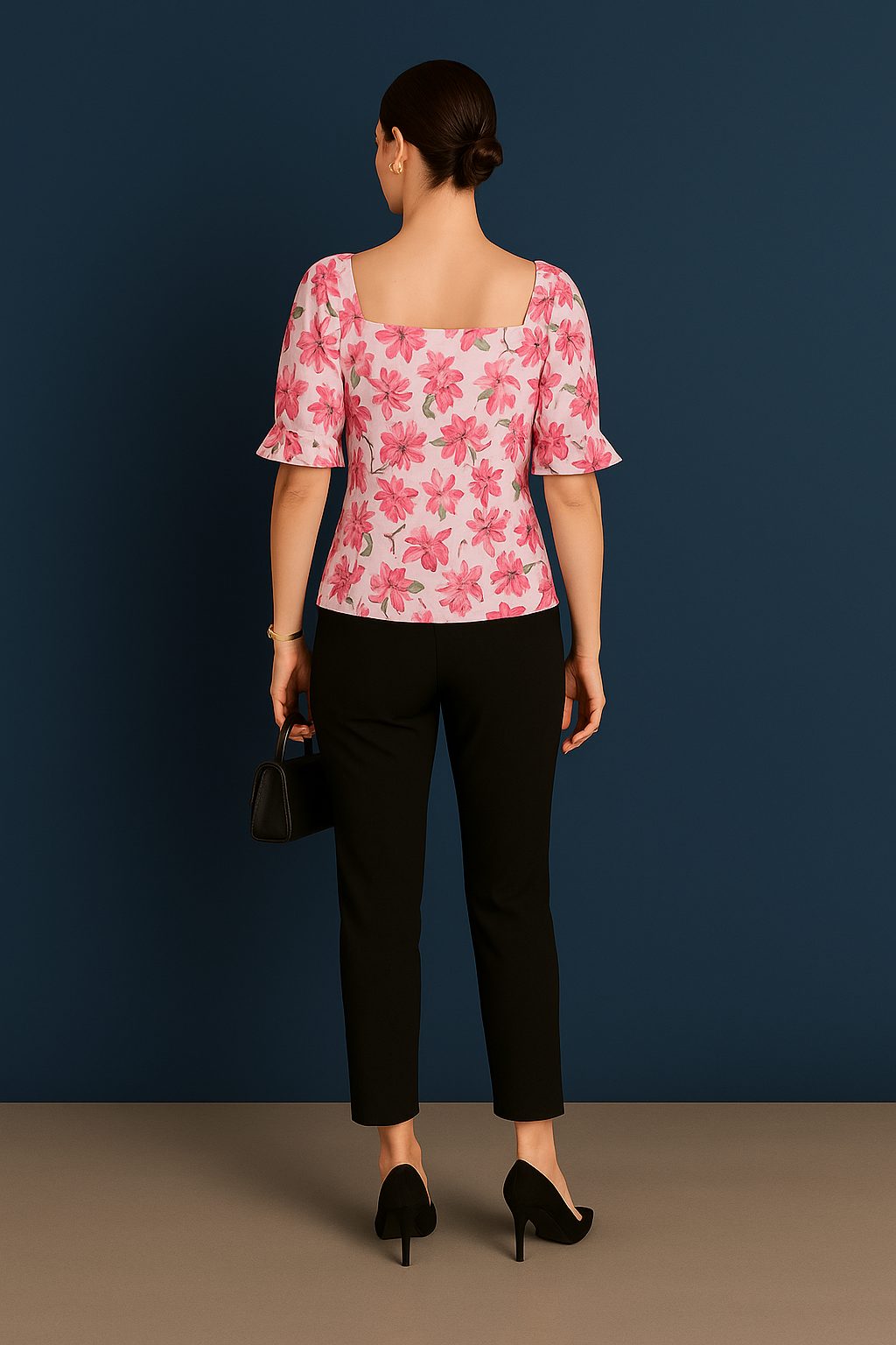 Floral Print Sweatheart Neck Top