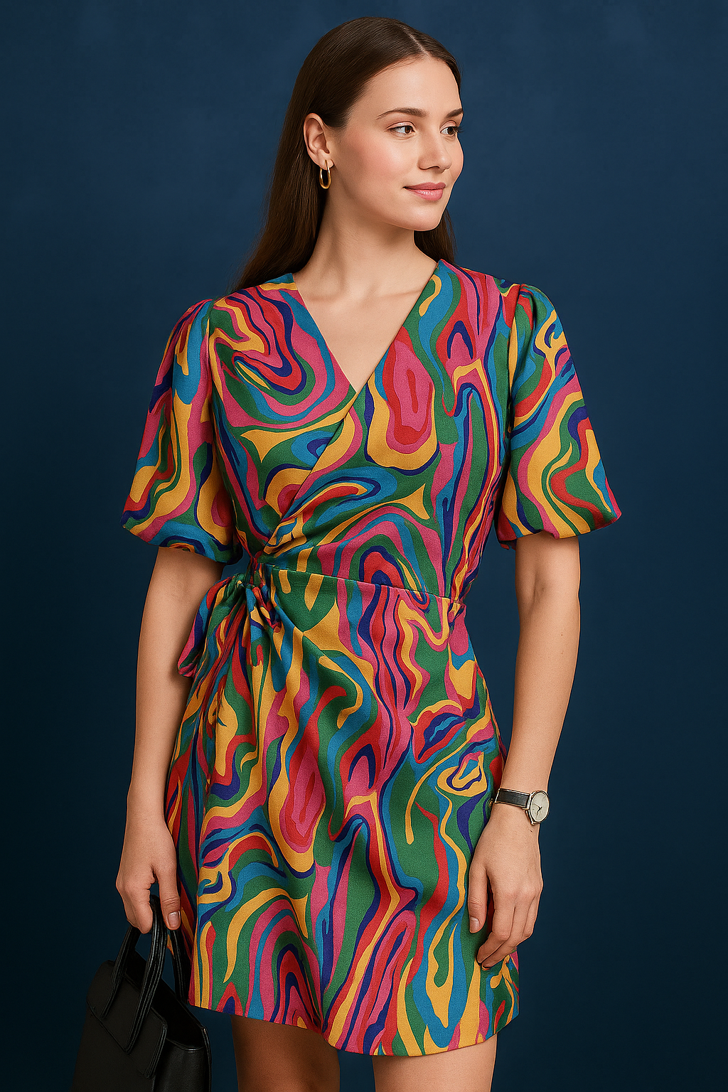 Sunset Silhouette Printed Asymmetrical Dress