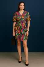 Sunset Silhouette Printed Asymmetrical Dress
