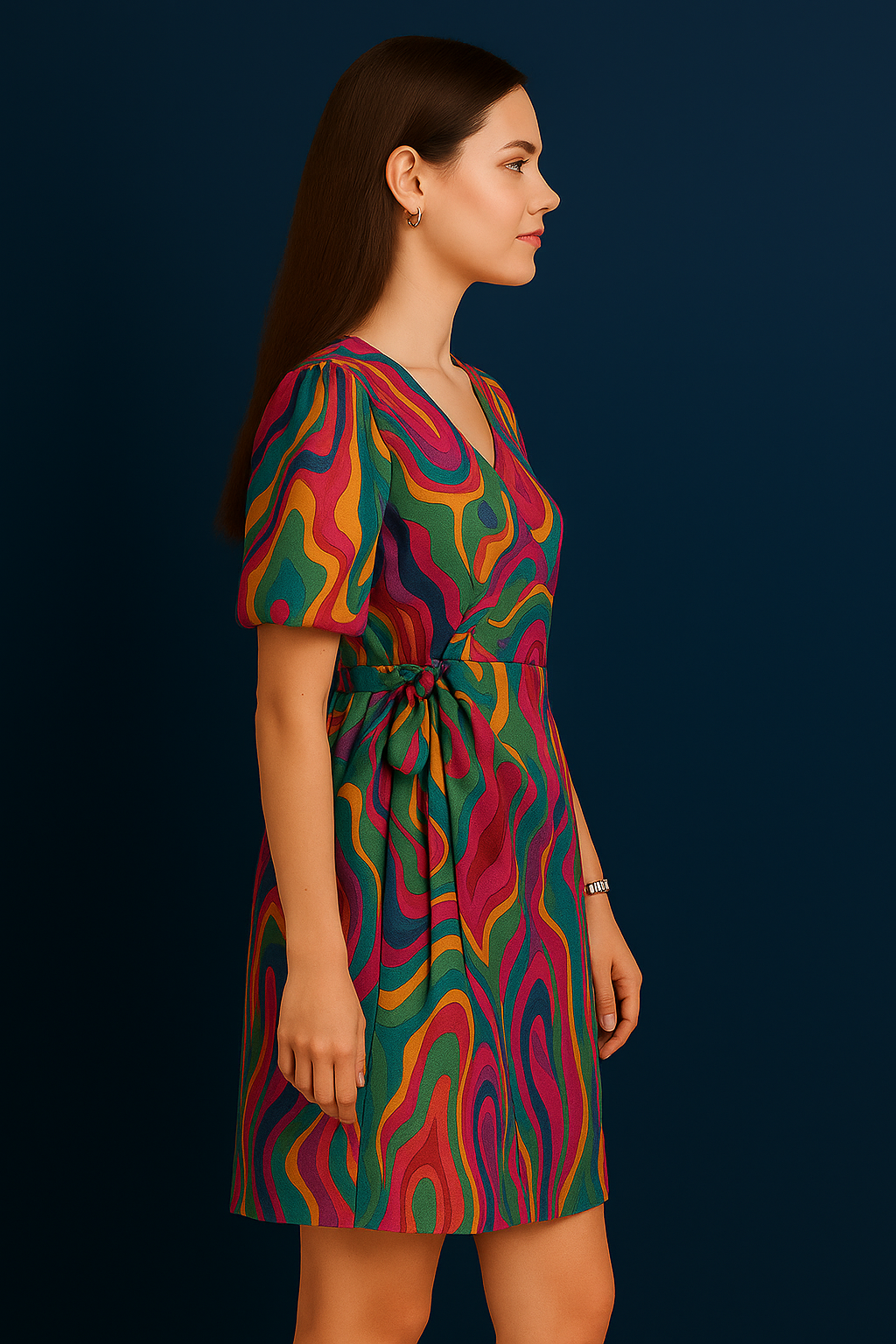 Sunset Silhouette Printed Asymmetrical Dress