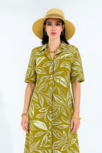 Tropical Green Floral Print Maxi Long Dress