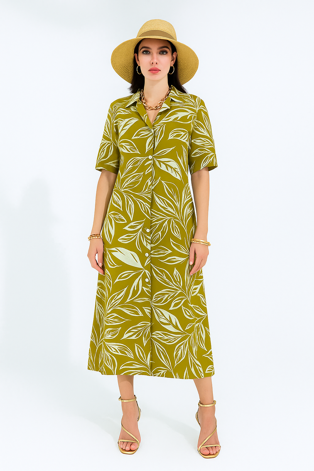 Tropical Green Floral Print Maxi Long Dress