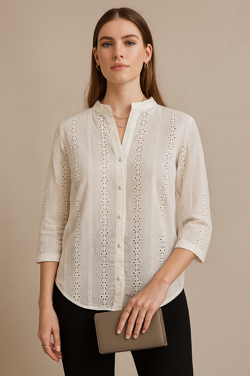 Golden Grace Flutter Sleeve Eyelet Shirt
