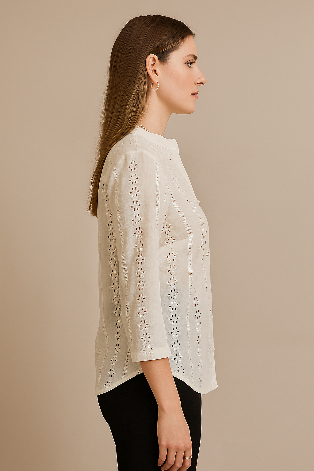 Golden Grace Flutter Sleeve Eyelet Shirt