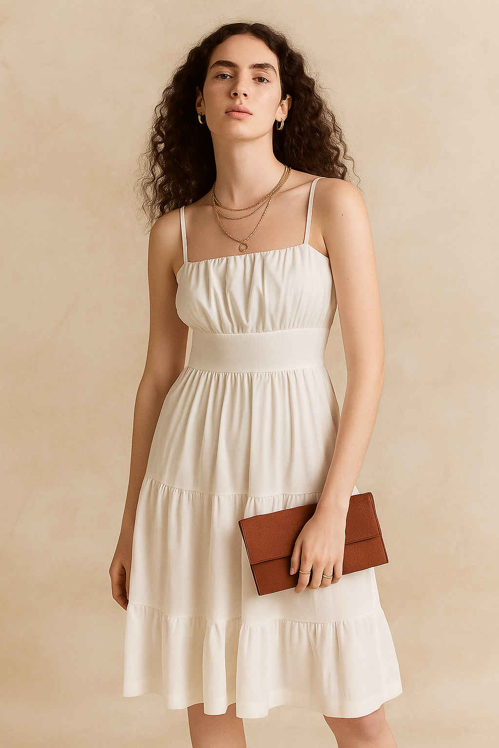 Timeless White Gathered Bodice Dress