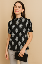 Elegant Printed Ruffle Neck Top