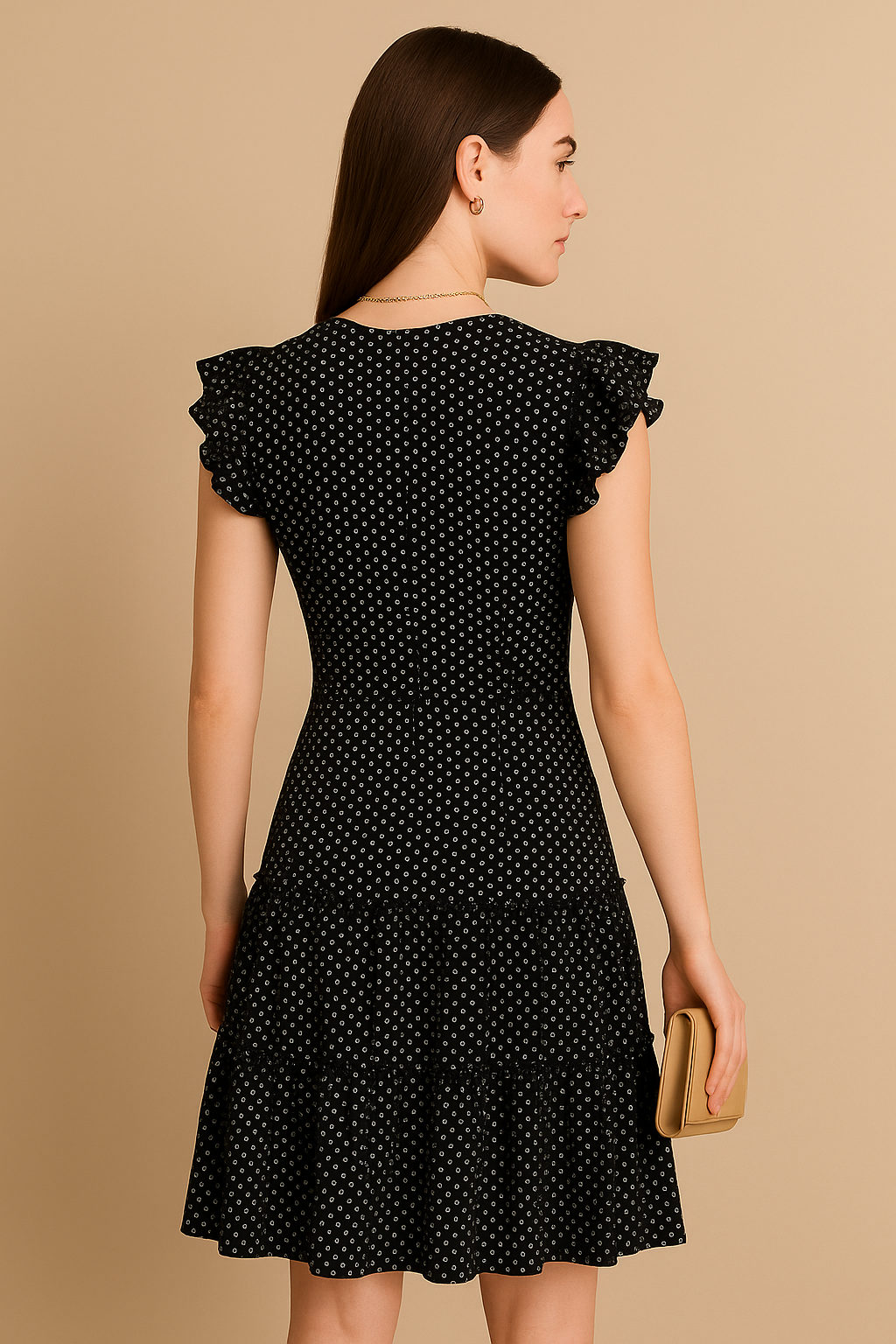 Short Polka Dot Dress with Flouncy Sleeves