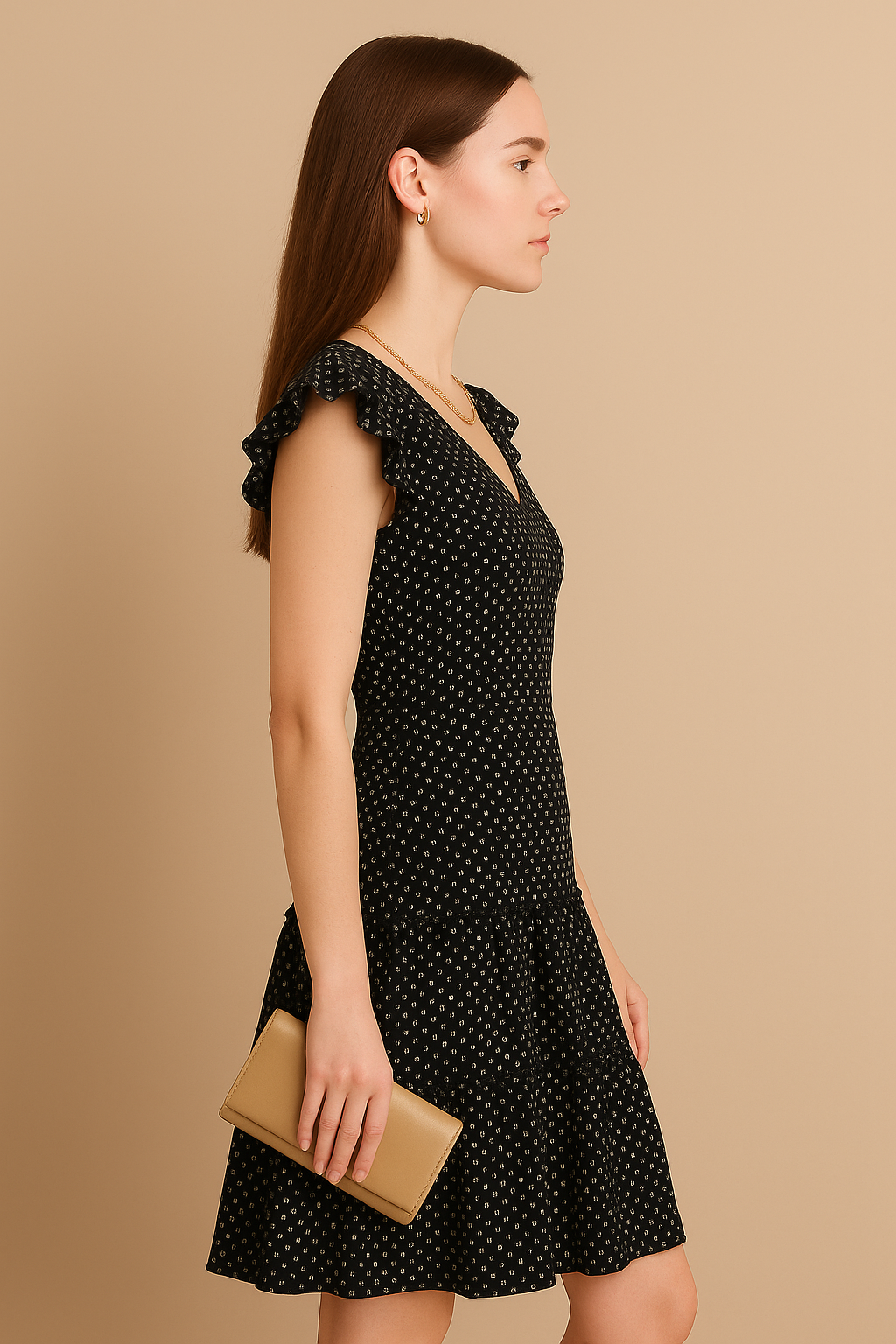 Short Polka Dot Dress with Flouncy Sleeves