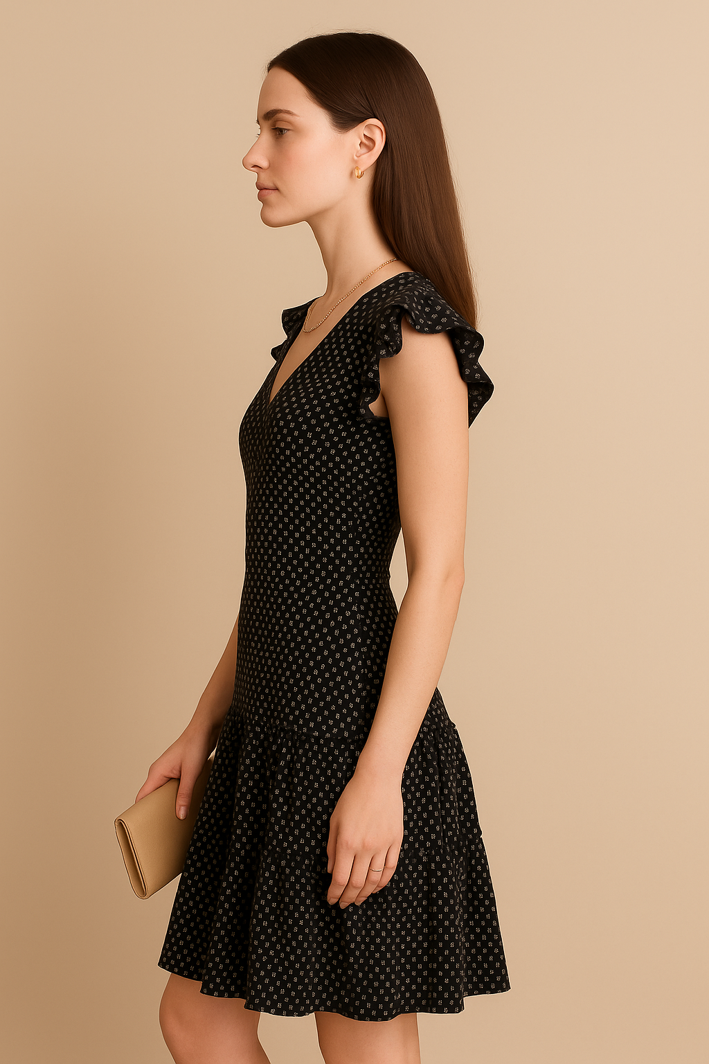 Short Polka Dot Dress with Flouncy Sleeves