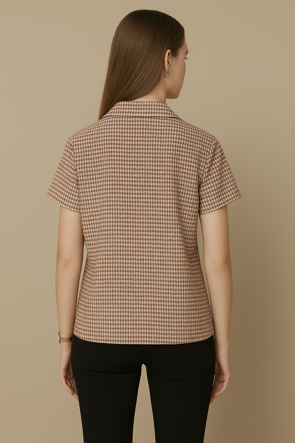 Houndstooth Cotton Short Sleeve Shirt
