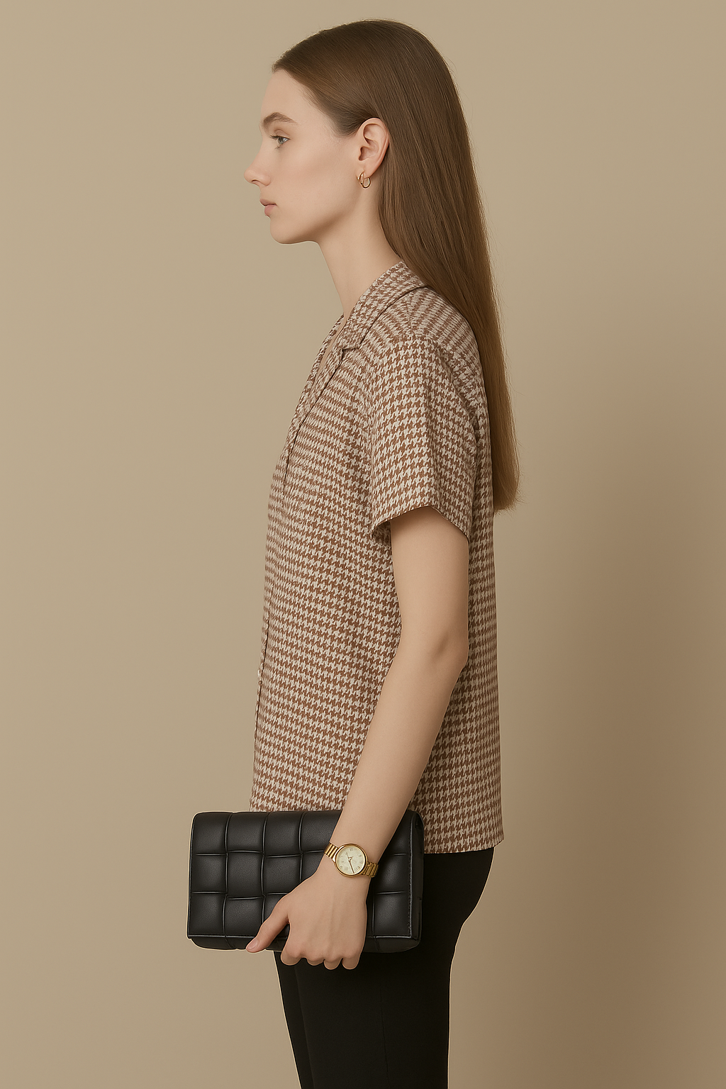 Houndstooth Cotton Short Sleeve Shirt