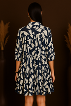 Navy & White Abstract Print Tiered Shirt Dress