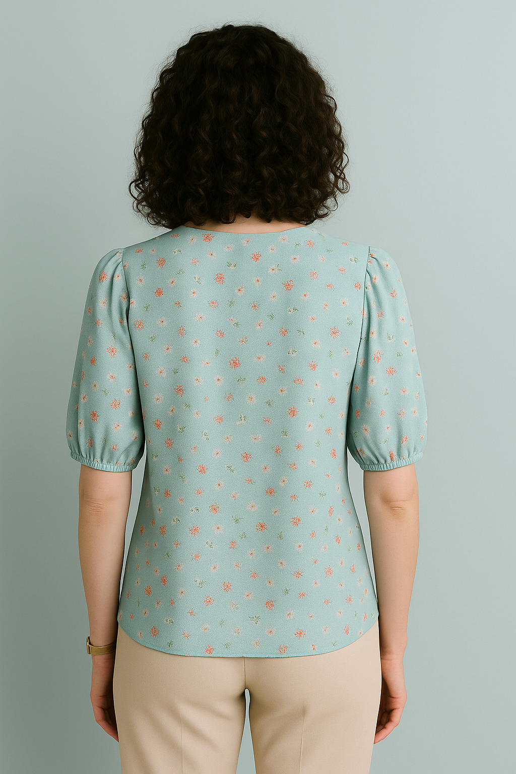Mint Green Floral Puff Sleeve Top