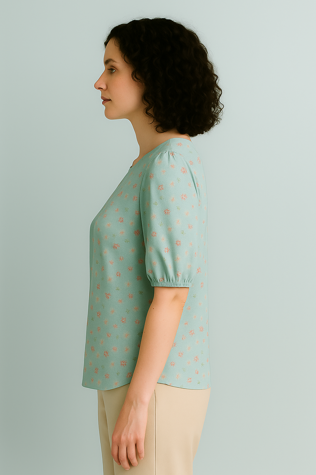 Mint Green Floral Puff Sleeve Top