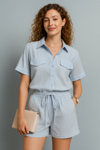 Blue Striped Button-Up Coord Set