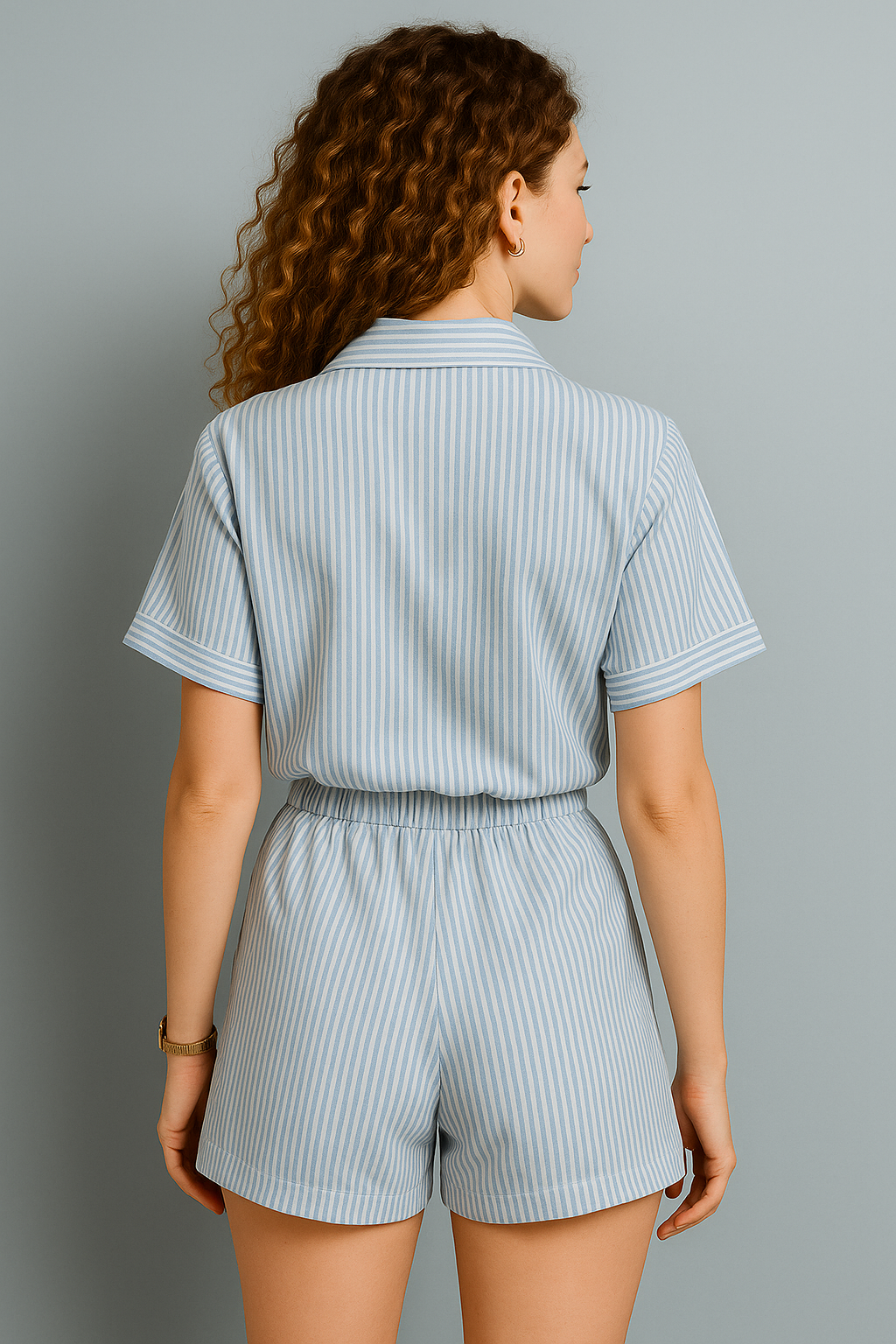 Blue Striped Button-Up Coord Set