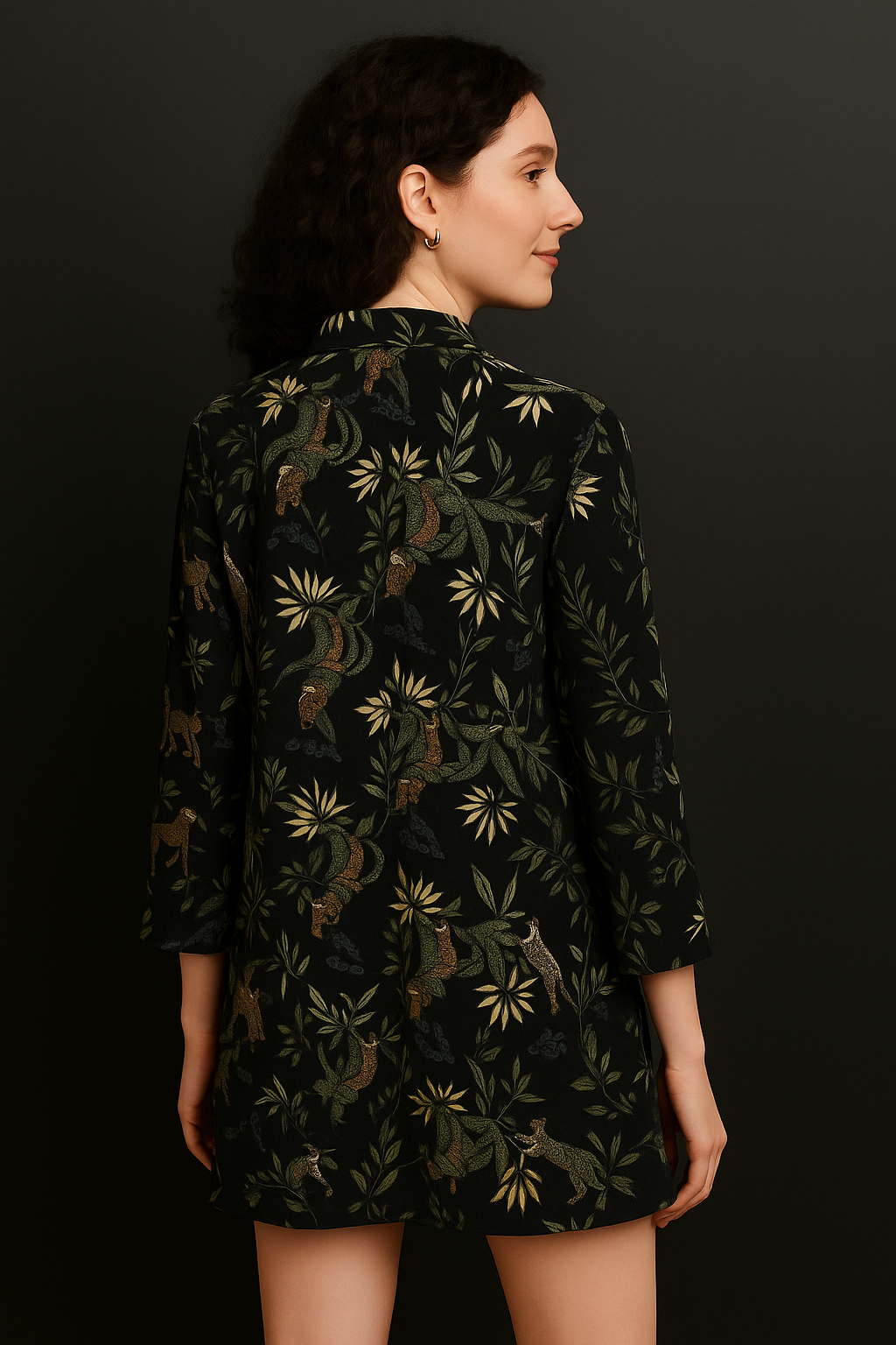Black Jungle Print Button-Down Top