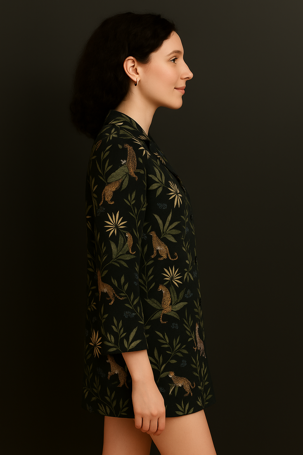 Black Jungle Print Button-Down Top