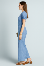 Blue Gingham Puff-Sleeve Jumpsuit with Accessories