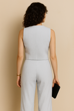 Pinstripe Sleeveless V Neck Formal Jumpsuit