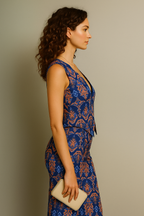 Blue & Tangerine V-Neck Printed Jumpsuit