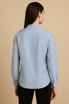 Light Blue Striped Bow Shoulder Long Sleeve Top