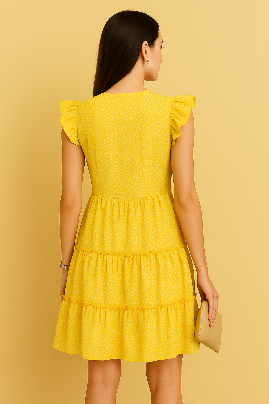 Polka Dot Ruffle Sleeve Tiered Dress