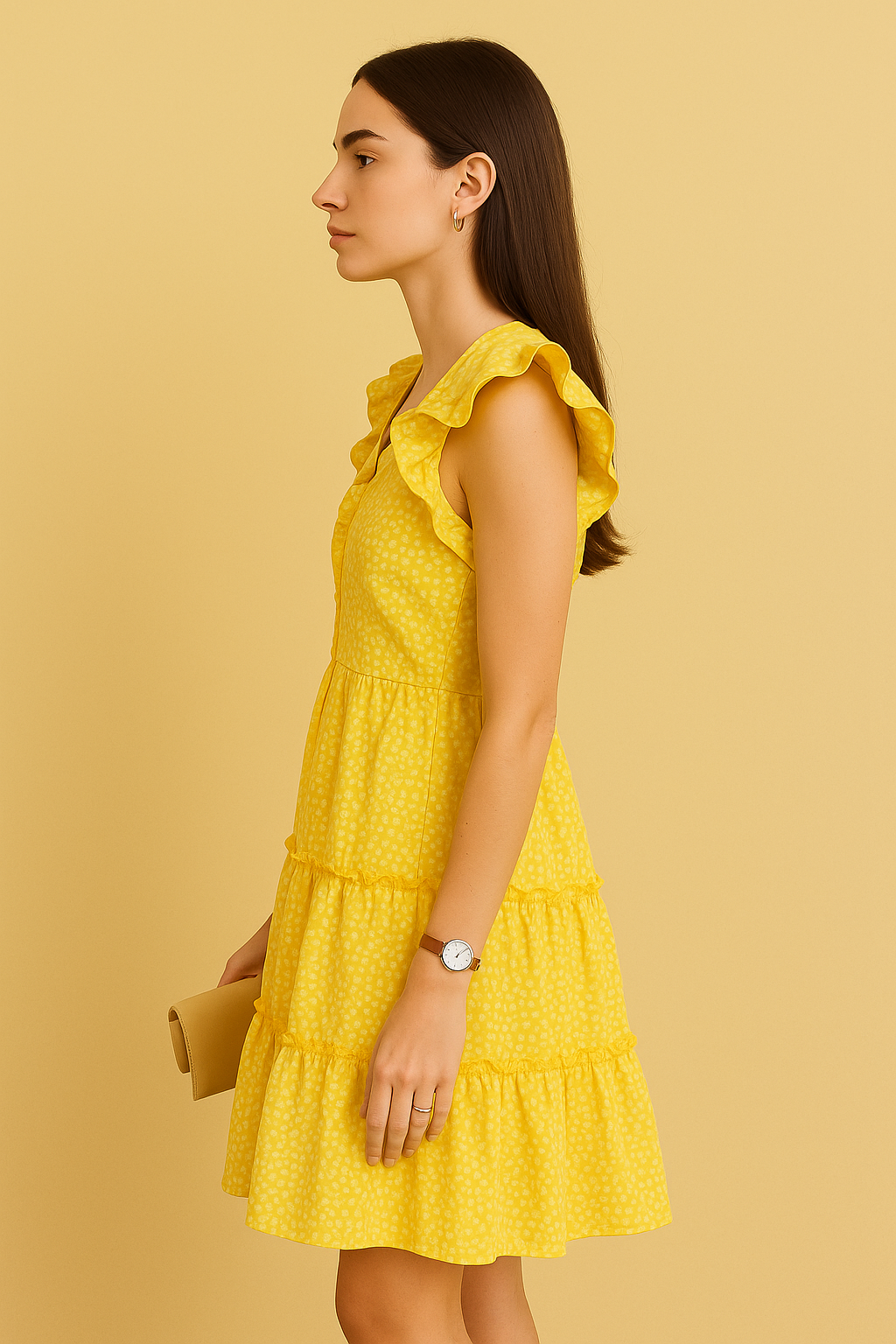 Polka Dot Ruffle Sleeve Tiered Dress