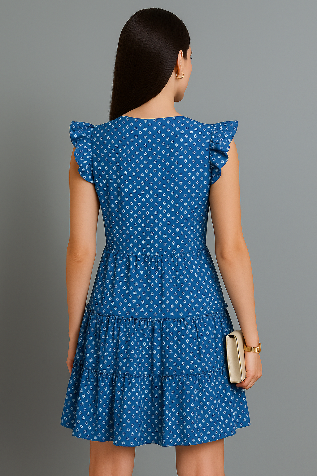 Polka Dot Ruffle Sleeve Tiered Dress