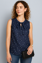 Navy Sleeveless Bow Tie Top with Anchor and Polka Dot Print