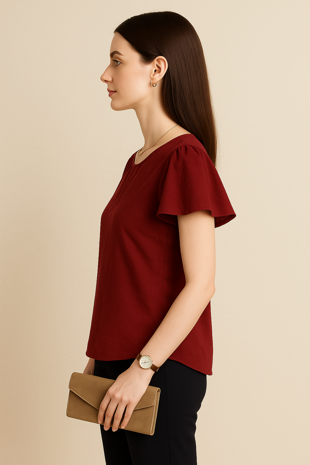 Elegant V-Neck Flutter Sleeve Top for Women