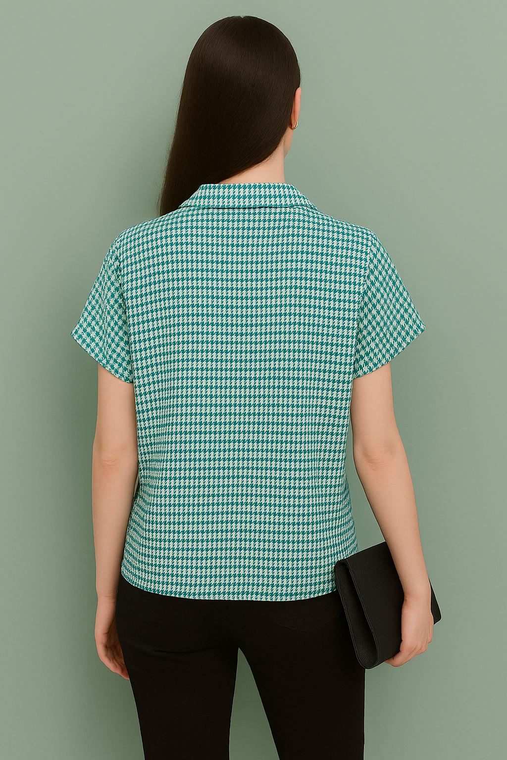 Houndstooth Cotton Short Sleeve Shirt