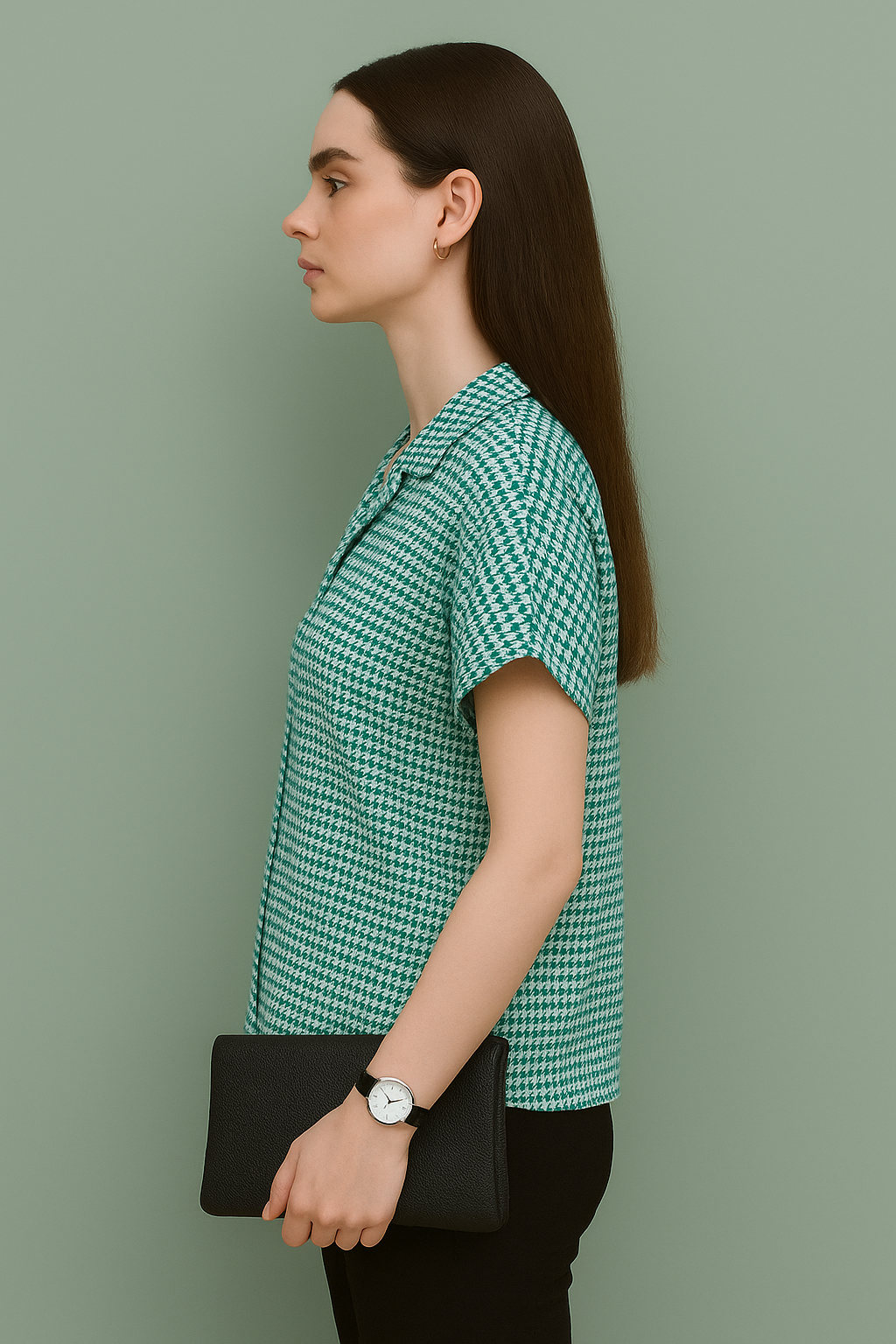 Houndstooth Cotton Short Sleeve Shirt