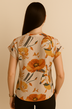 V-Neck Short Sleeve Top with Bold Floral Print