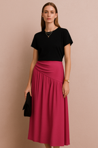 Asymmetric Waist Midi Skirt with Gathered Detail