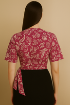 Floral Wrap Top with Short Sleeves in Crepe Fabric