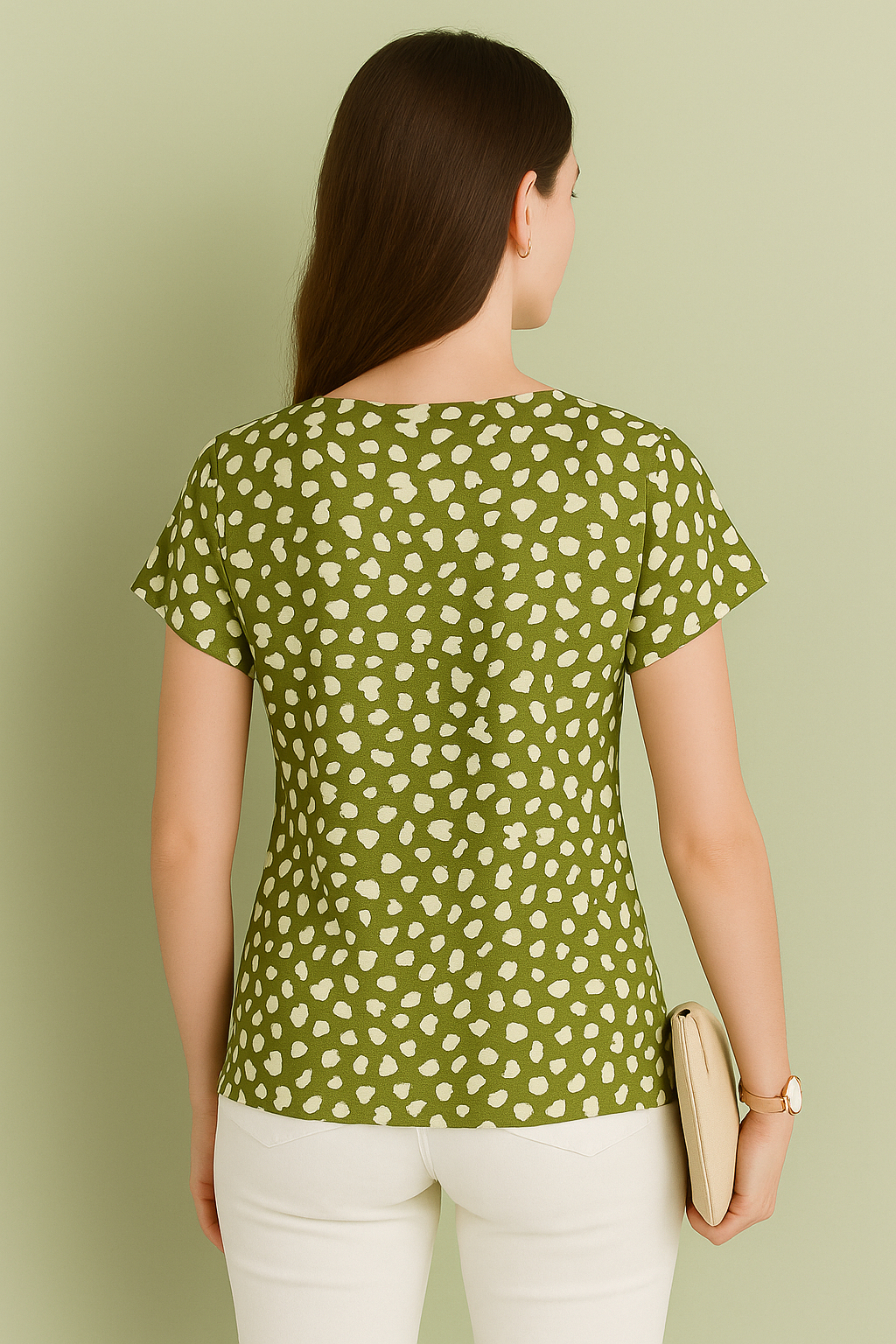 Abstract Printed Crepe Peplum Top with Short Sleeves and Keyhole Neckline